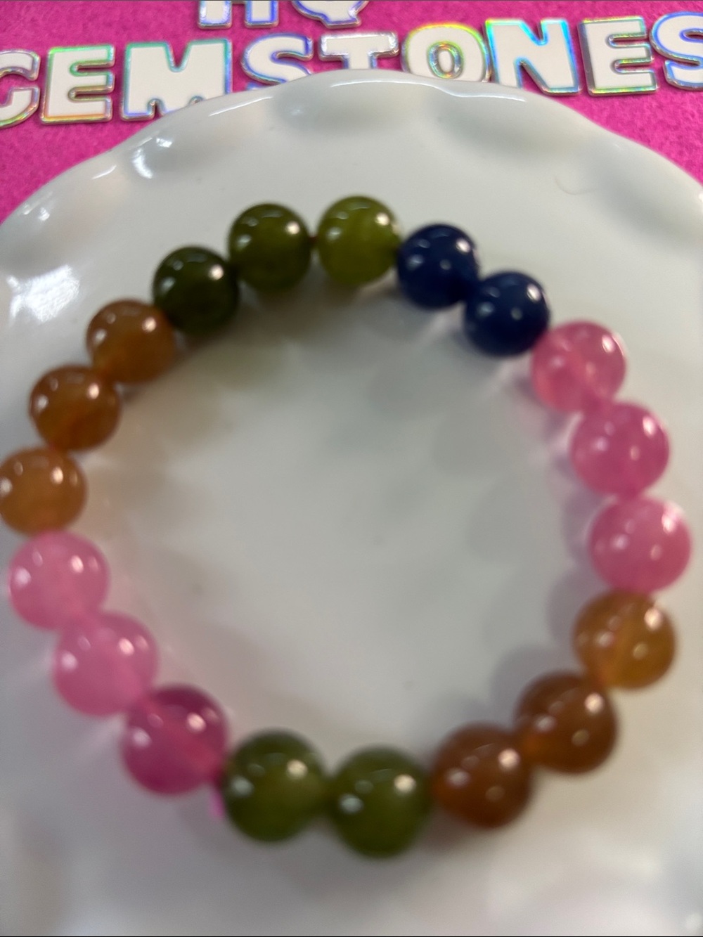 Multicolor Tourmaline 10mm Beaded Stretch Bracelet - Women Jewelry
